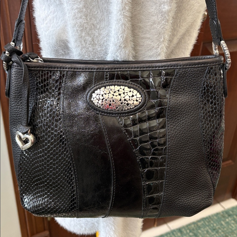Brighton Shoulder Bag  beautiful patchwork leather black  gorgeous Silvertone HW